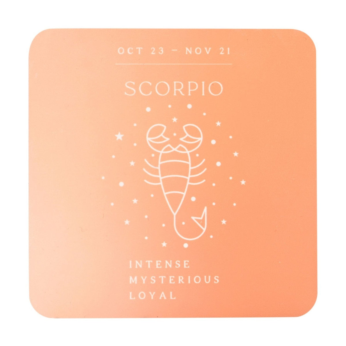 Scorpio Zodiac Square Wooden Coaster with Scorpion - Orange