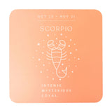 Scorpio Zodiac Square Wooden Coaster with Scorpion - Orange