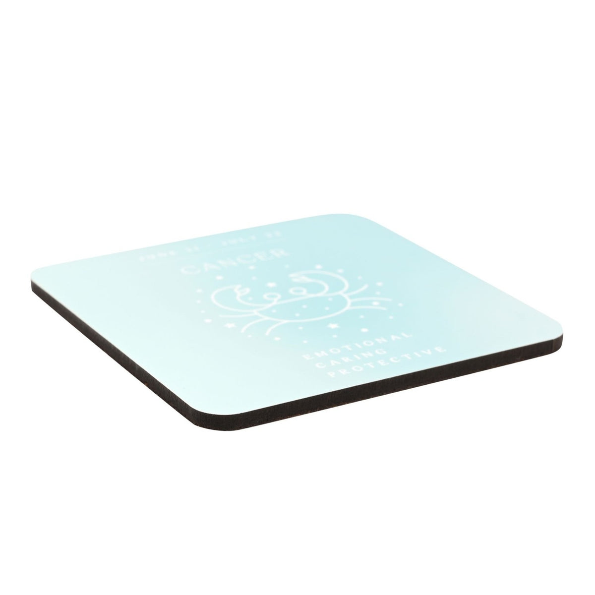 Cancer Zodiac Crab and Stars Square Wooden Coaster - Blue