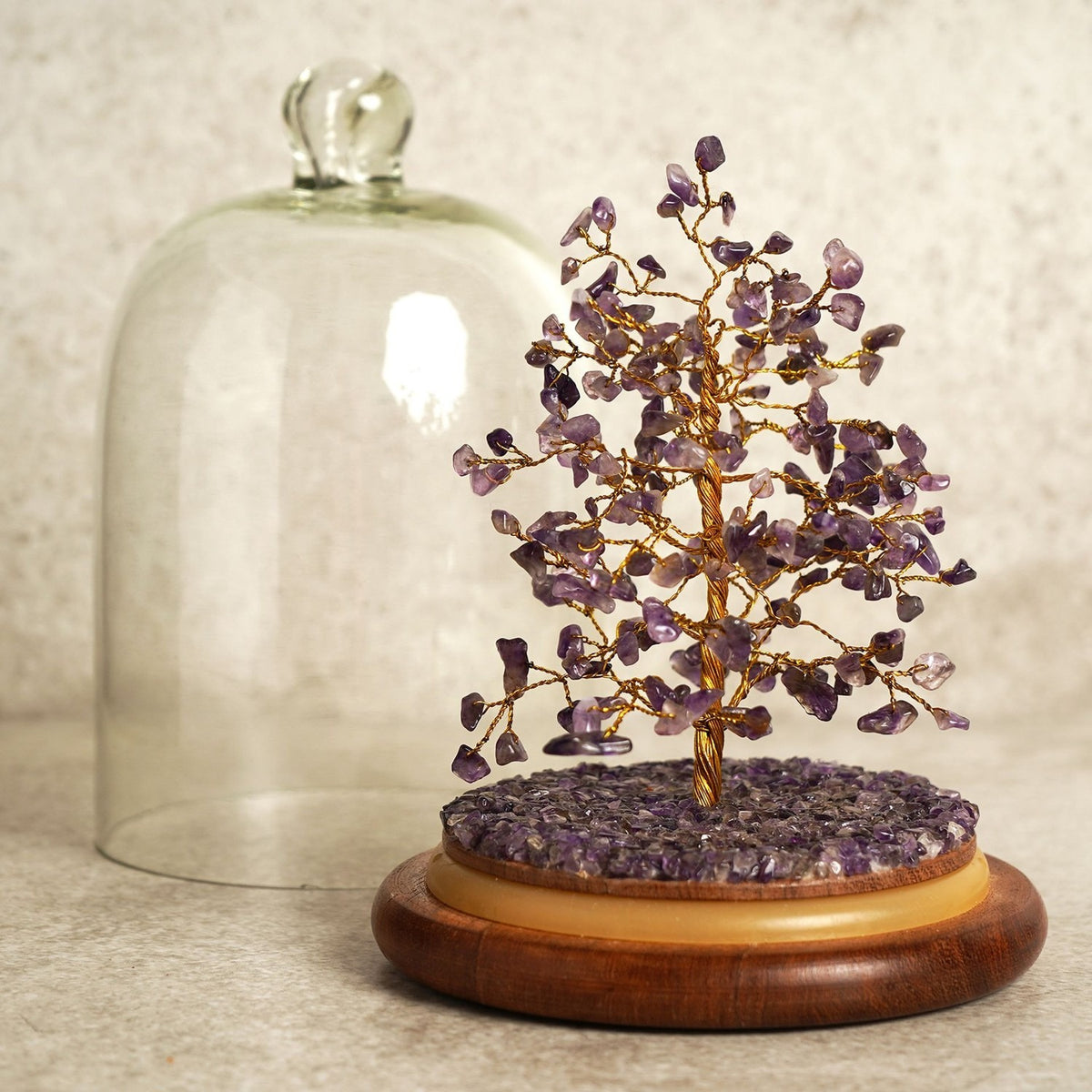 200 Bead Gemstone Dome Tree Wooden Ornament - Purple & Clear