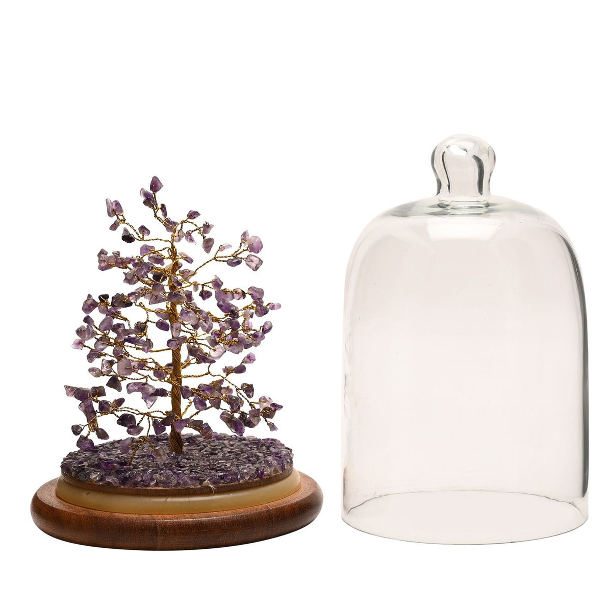 200 Bead Gemstone Dome Tree Wooden Ornament - Purple & Clear