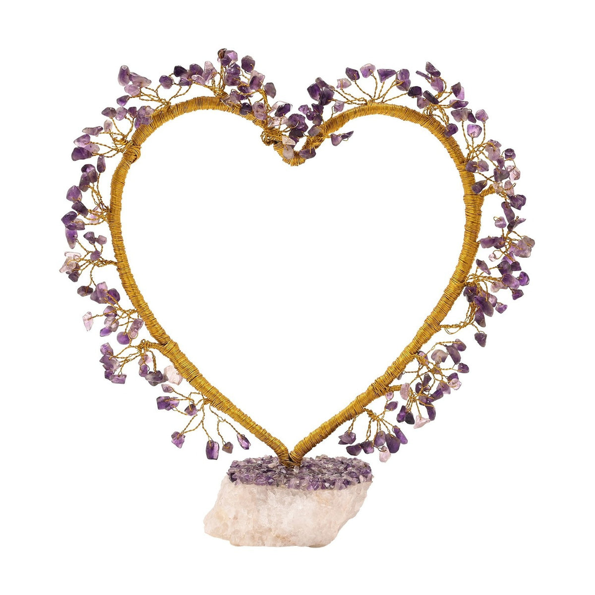 Amethyst Heart Tree Decoration with Base - Gold & Purple