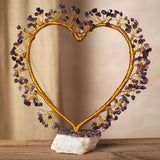 Amethyst Heart Tree Decoration with Base - Gold & Purple