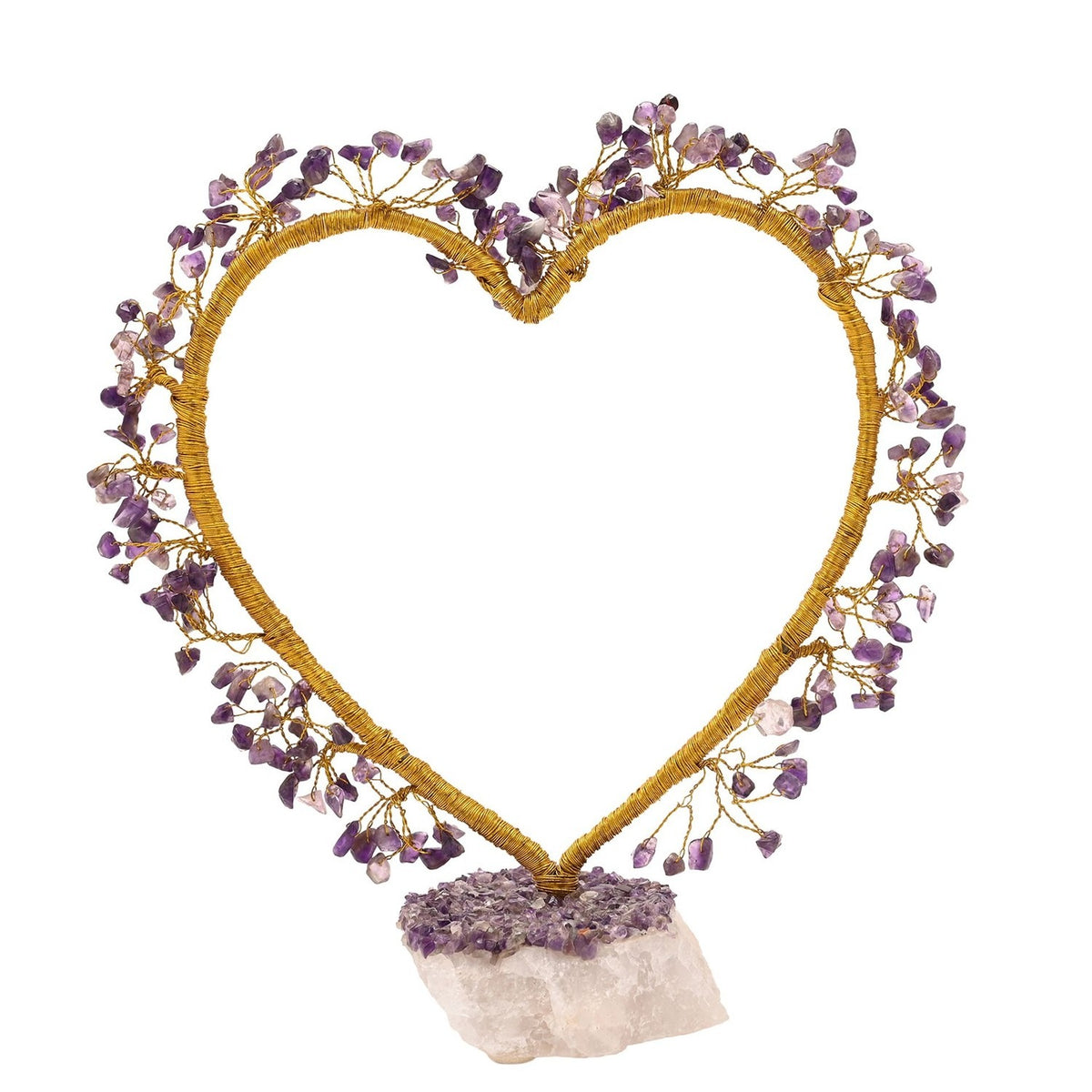 Amethyst Heart Tree Decoration with Base - Gold & Purple