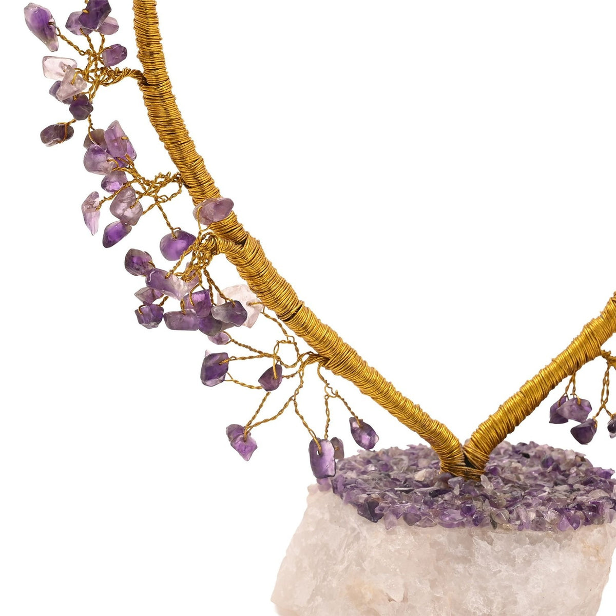 Amethyst Heart Tree Decoration with Base - Gold & Purple