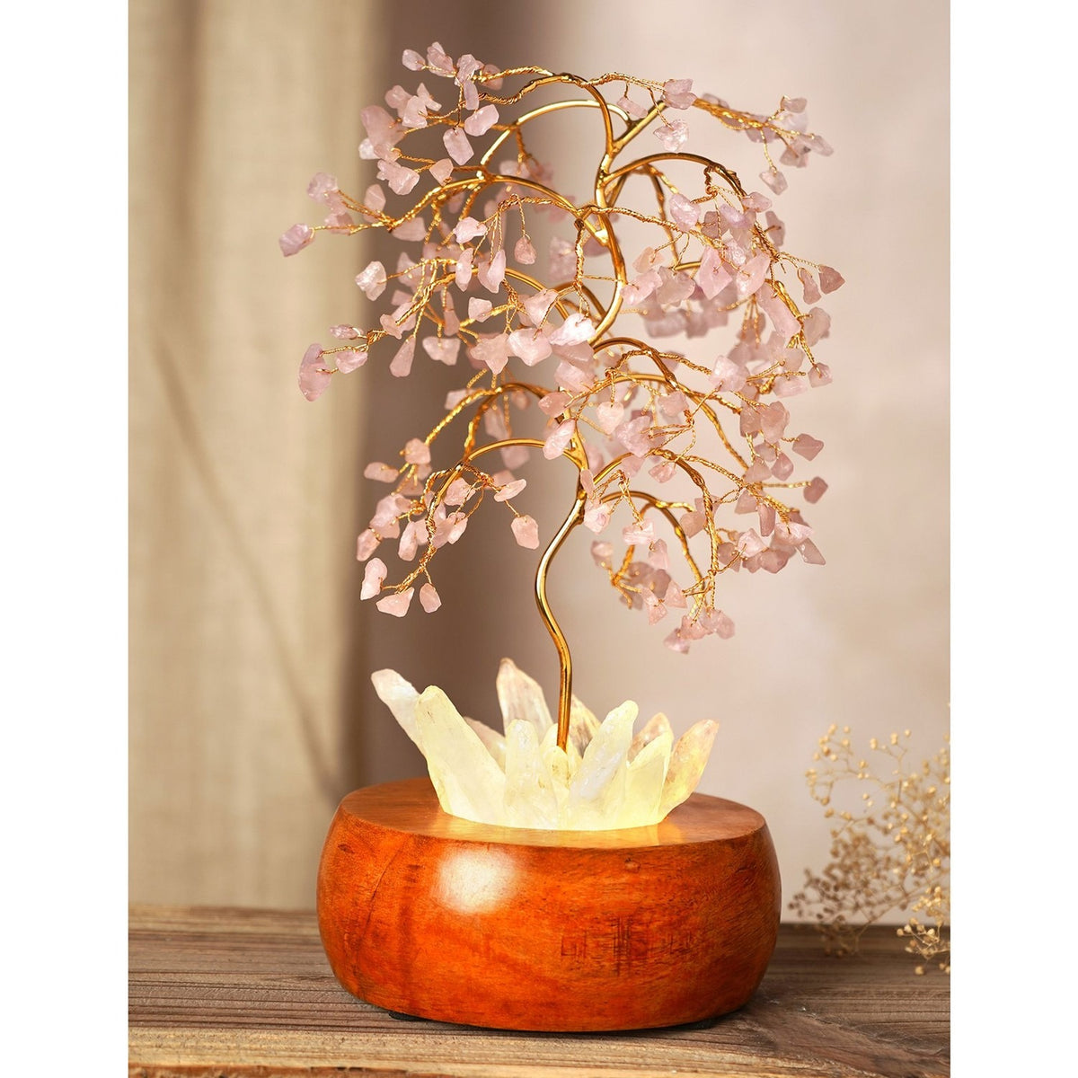 Rose Quartz LED Glow Tree Light-Up Decoration - Pink & Brown