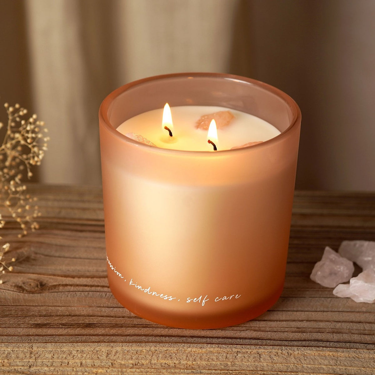 Round Rose Quartz Crystal Infused Scented Candle 380g - Pink
