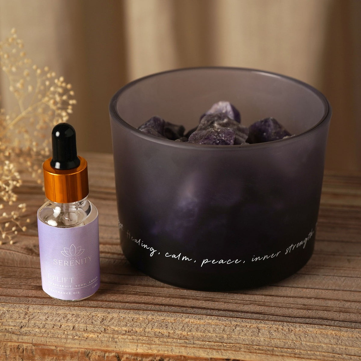 Amethyst Crystal Bowl Diffuser with Oil - Purple & Black