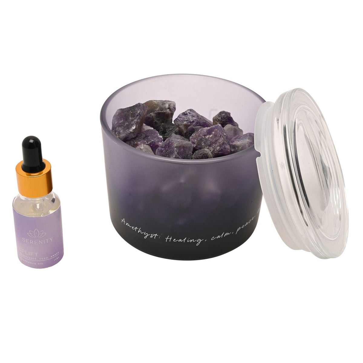 Amethyst Crystal Bowl Diffuser with Oil - Purple & Black