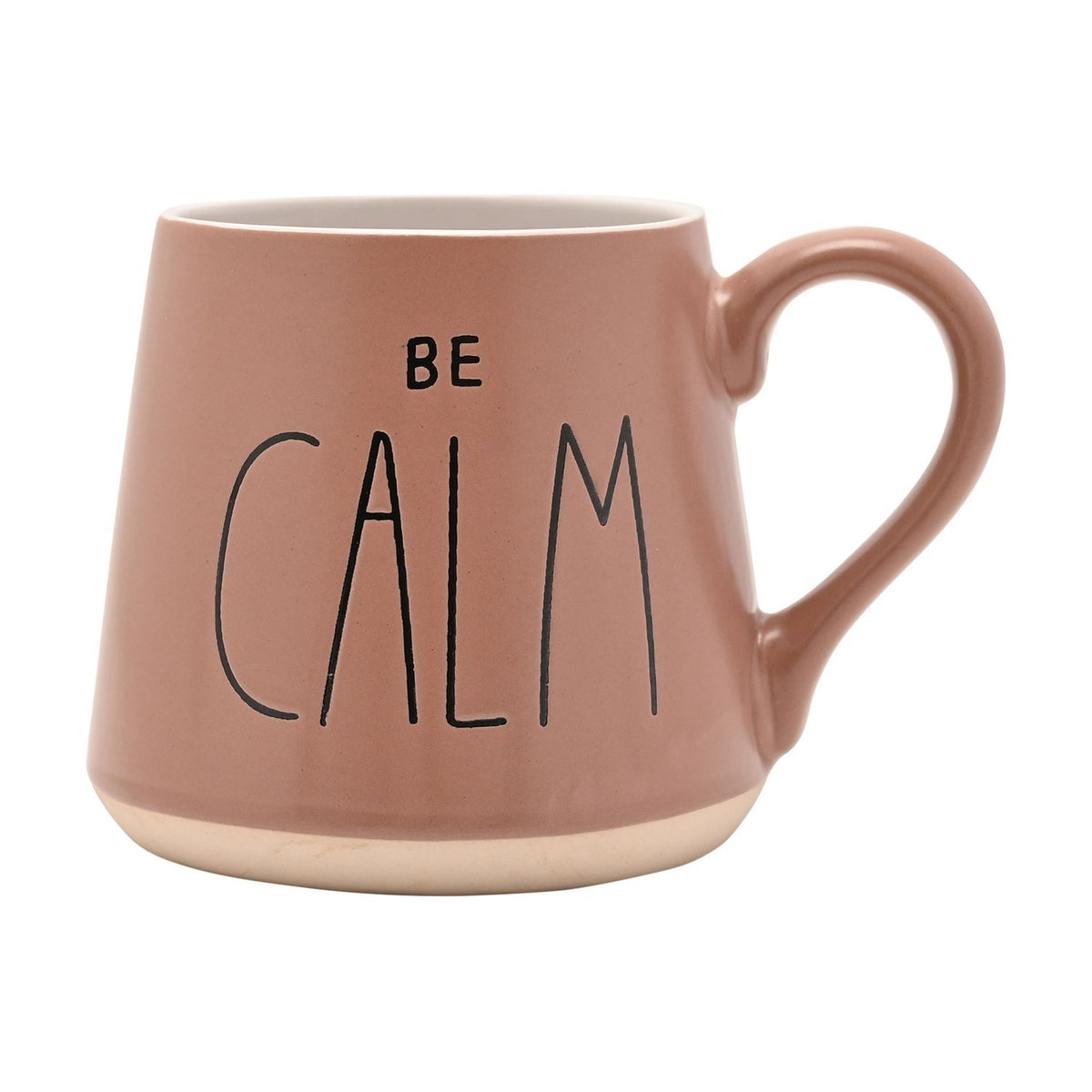 Be Calm Tapered Earthenware Mug - Dark Taupe & White