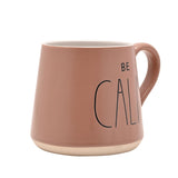 Be Calm Tapered Earthenware Mug - Dark Taupe & White