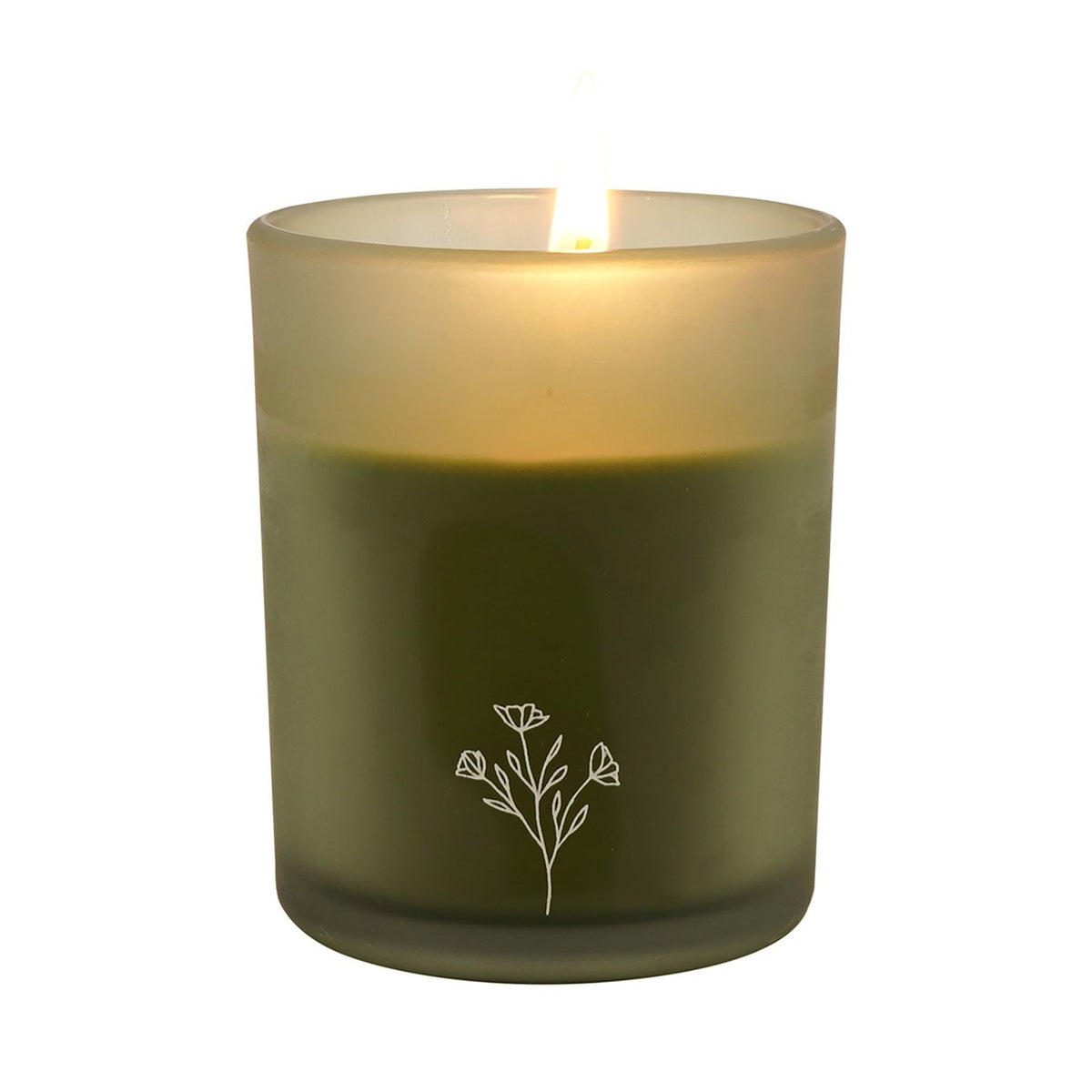 Zest & Bloom Matt Scented Candle with Floral Sprig - Green