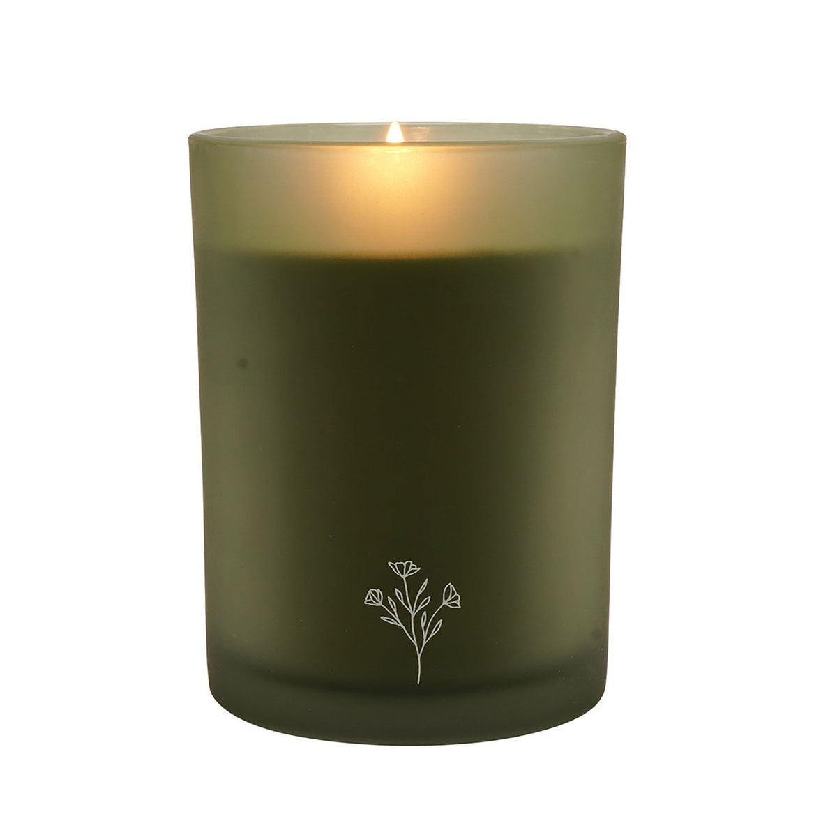 Zest & Bloom Matt Scented Candle with Floral Sprig - Green