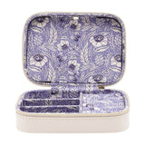 Floral Lined Zip Jewellery Box with Dividers - White & Blue