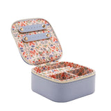 Floral Lined Zip Jewellery Box with Compartments - Blue