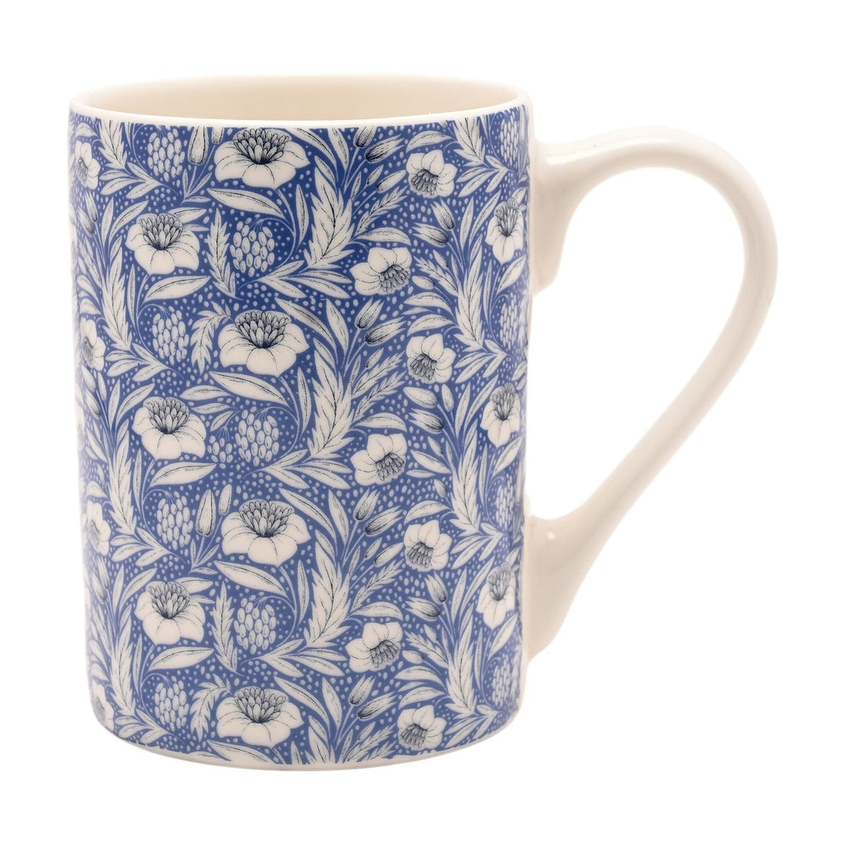 Floral and Leaf Print Porcelain Mug 10oz - Blue & White