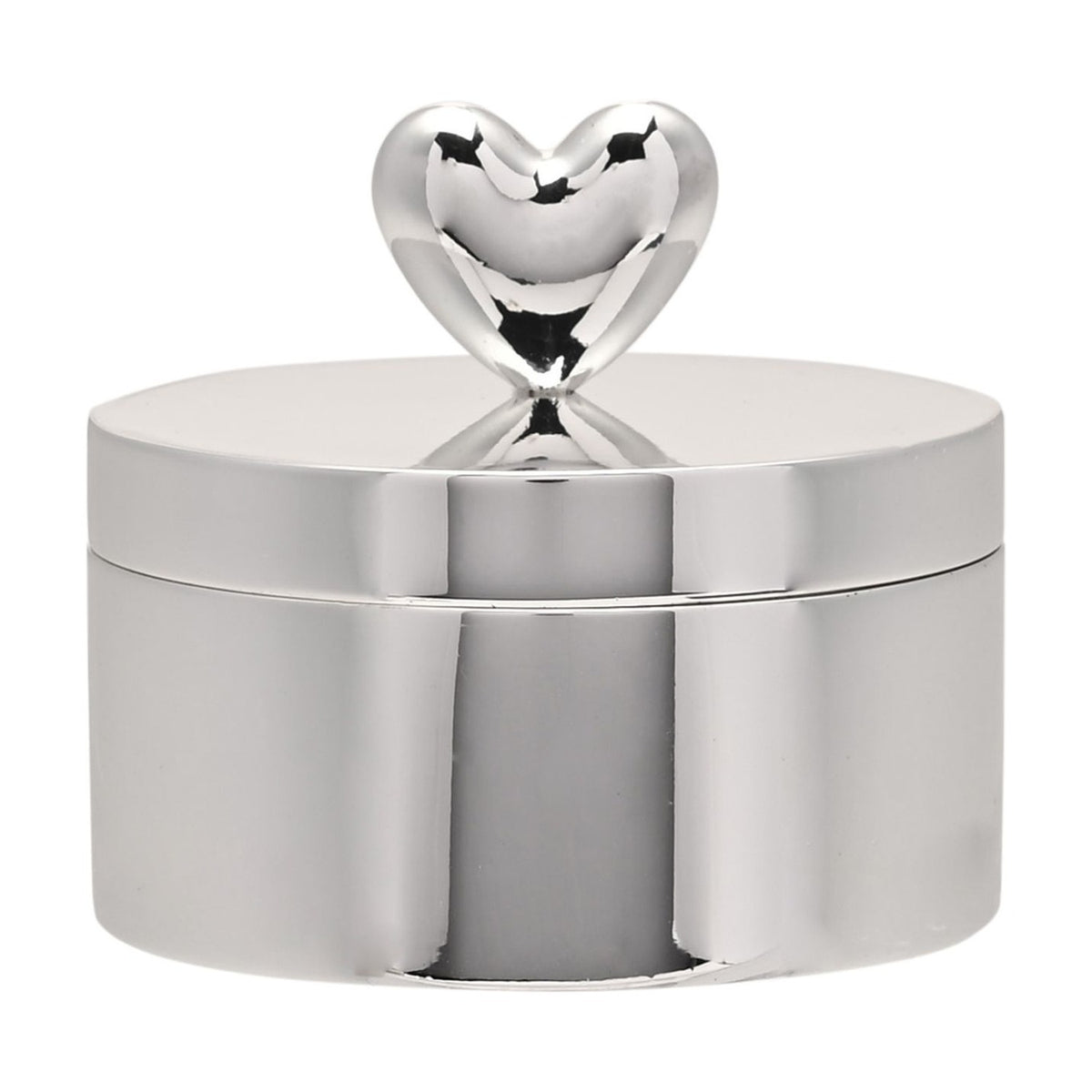 Round Silverplated Trinket Box with Heart Knob - Silver