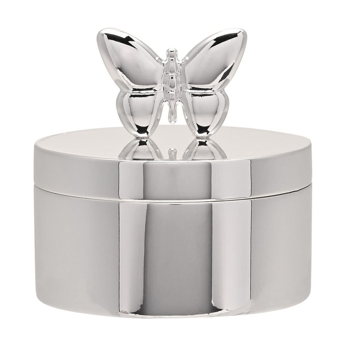 Silverplated Butterfly Round Lined Trinket Box - Silver