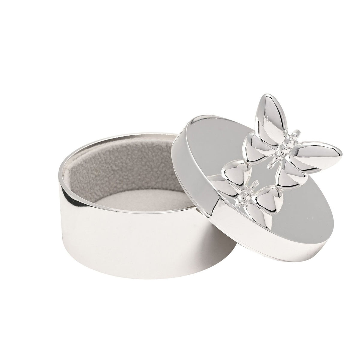 Silverplated Butterfly Round Lined Trinket Box - Silver