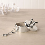 Silverplated Butterfly Round Lined Trinket Box - Silver