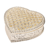 Heart Crystals Trinket Box with Hinged Lid - Silver & Cream
