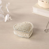 Heart Crystals Trinket Box with Hinged Lid - Silver & Cream