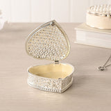 Heart Crystals Trinket Box with Hinged Lid - Silver & Cream