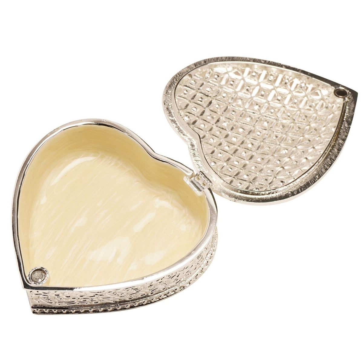 Heart Crystals Trinket Box with Hinged Lid - Silver & Cream