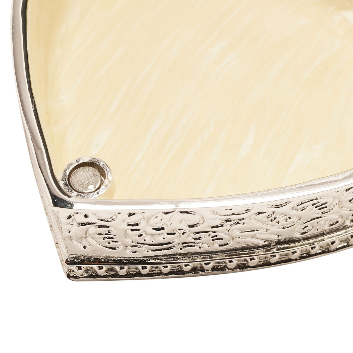 Heart Crystals Trinket Box with Hinged Lid - Silver & Cream
