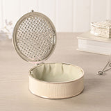Round Crystals Trinket Box with Lattice Lid - Cream & Silver