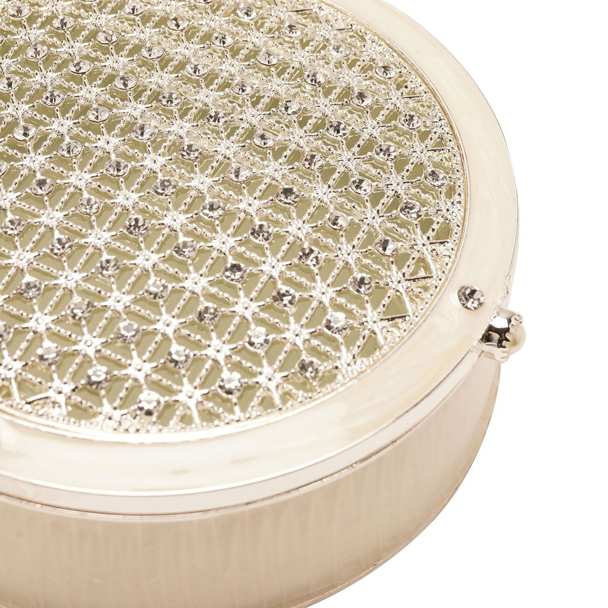 Round Crystals Trinket Box with Lattice Lid - Cream & Silver