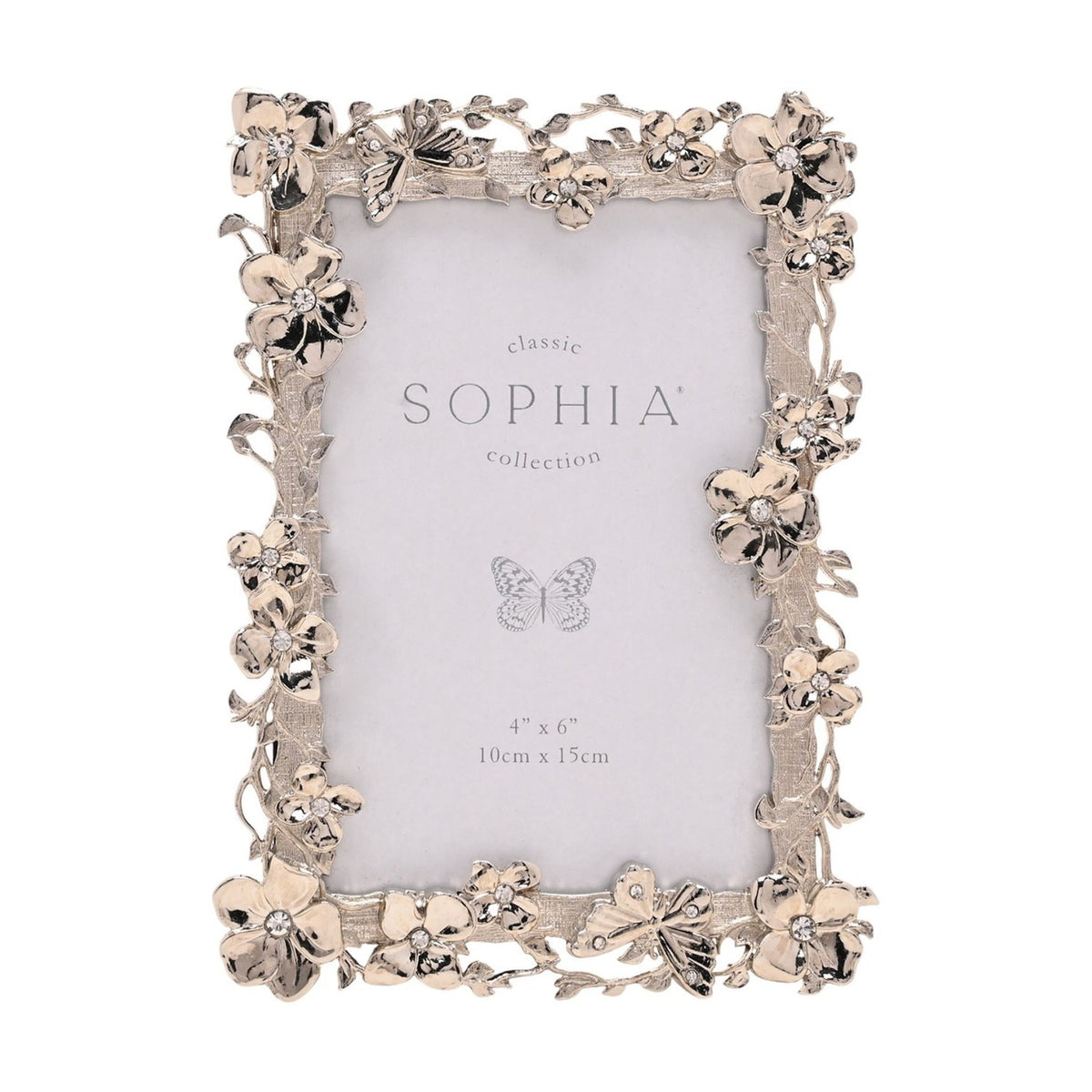 Floral Butterfly Nickel Plated Photo Frame 6 x 4in - Silver