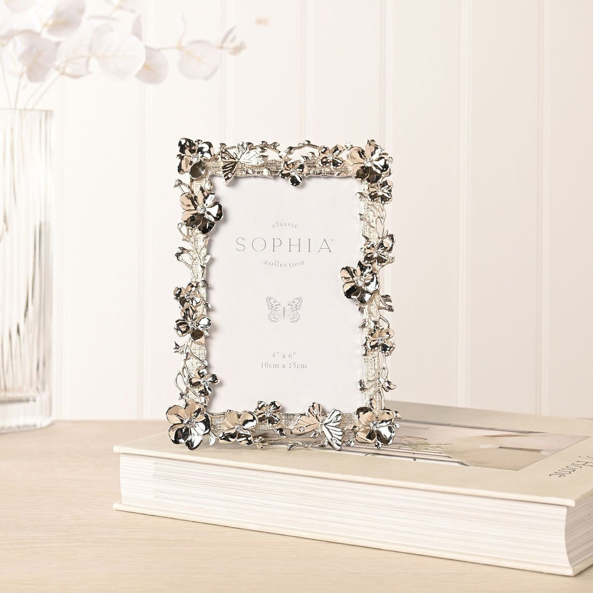 Floral Butterfly Nickel Plated Photo Frame 6 x 4in - Silver