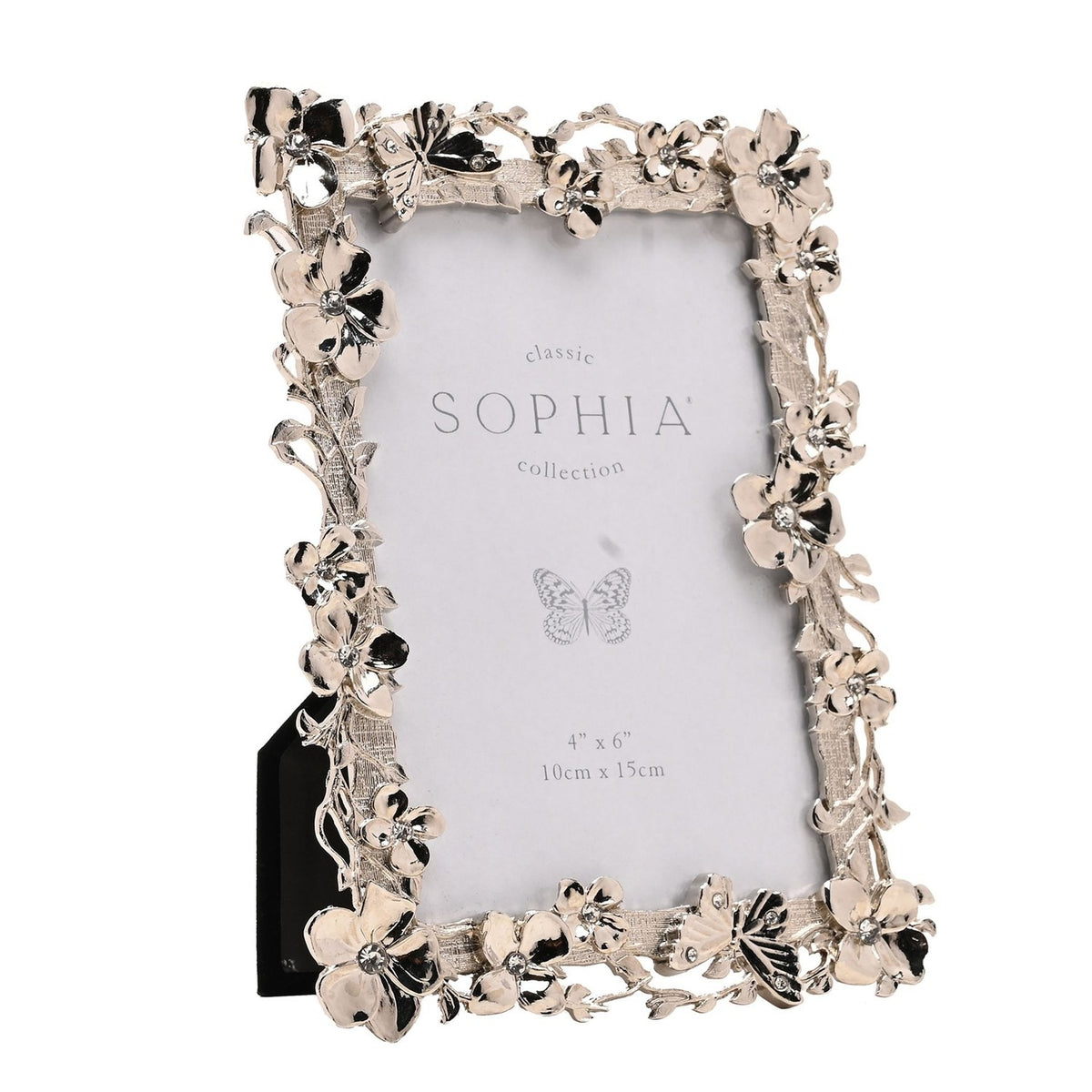 Floral Butterfly Nickel Plated Photo Frame 6 x 4in - Silver