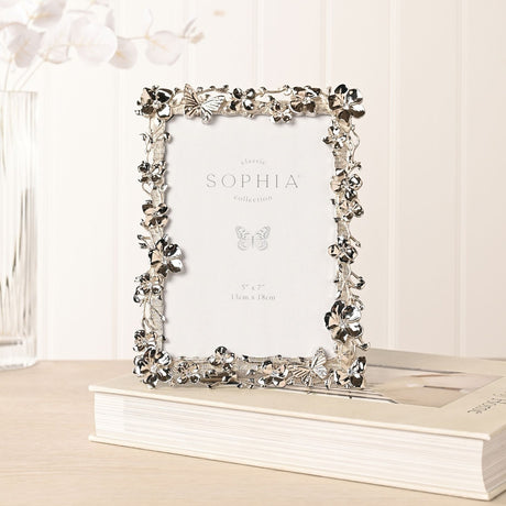 Floral Butterfly Nickel Plated Photo Frame 7 x 5in - Silver