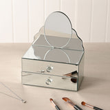 Mirrored Glass Trinket Box with Jewellery Drawers - Silver