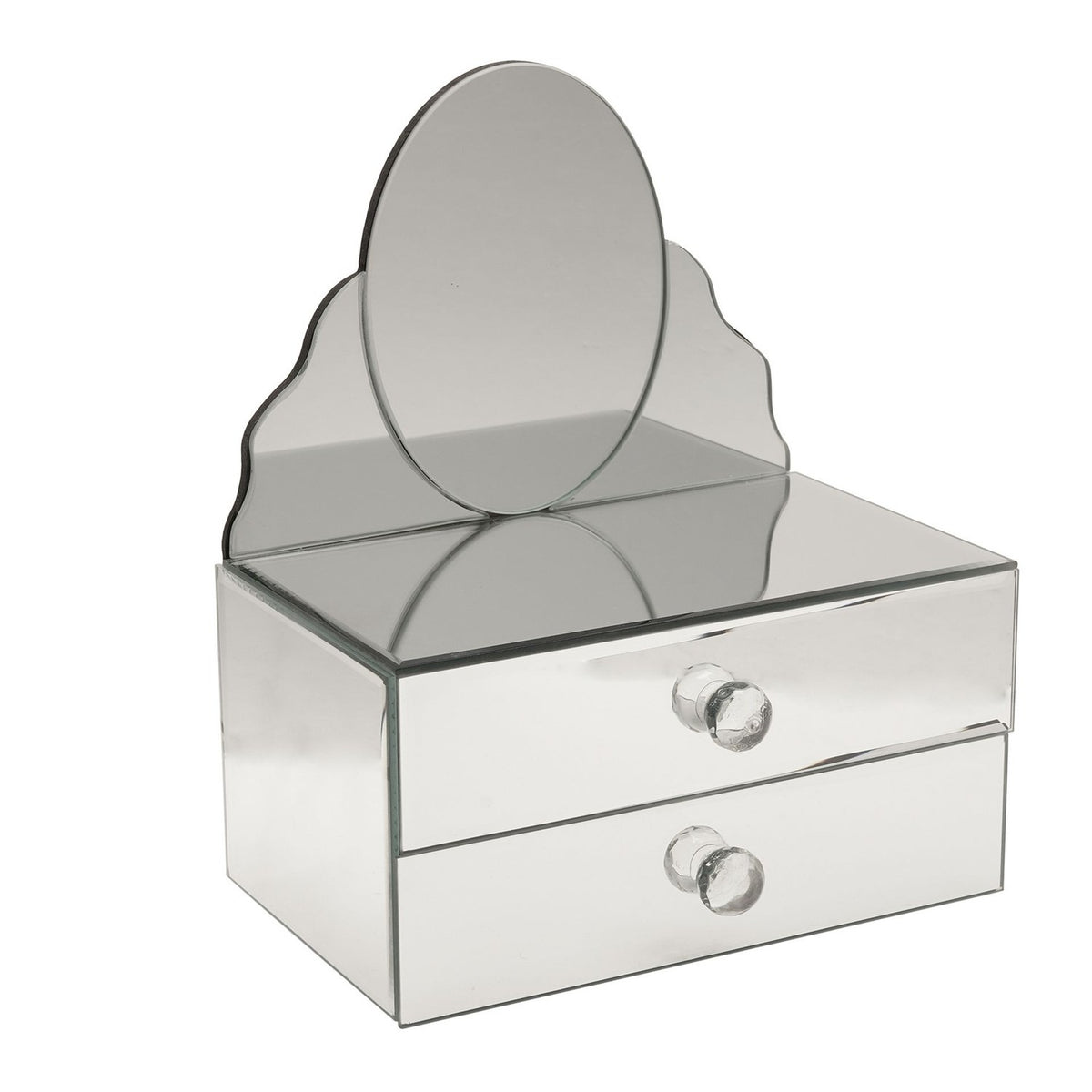 Mirrored Glass Trinket Box with Jewellery Drawers - Silver