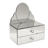 Mirrored Glass Trinket Box with Jewellery Drawers - Silver