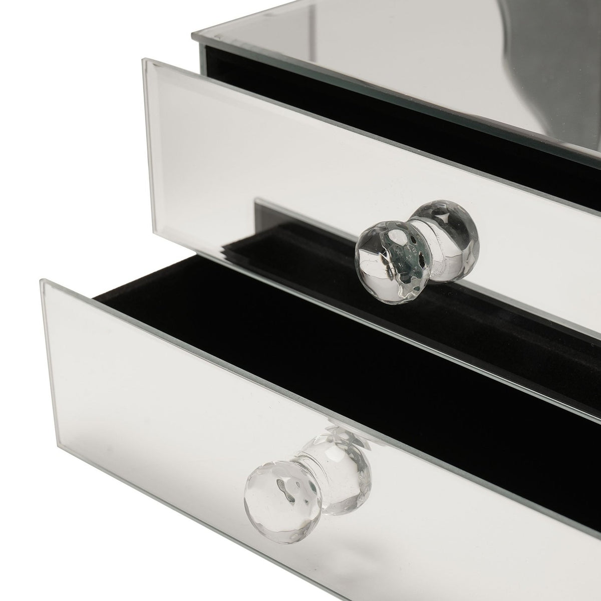 Mirrored Glass Trinket Box with Jewellery Drawers - Silver