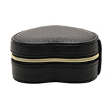 Heart Plastic Jewellery Box with Ring Rolls in black, pebbled-grain finish with a gold-tone zip closure, shown on a plain white background.