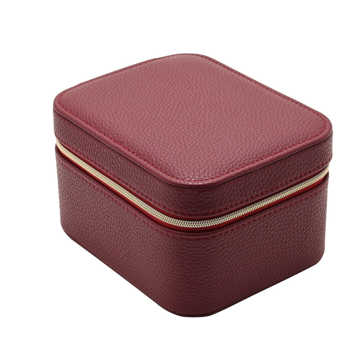 Zipped Plastic Jewellery Box with Watch Compartment - Red