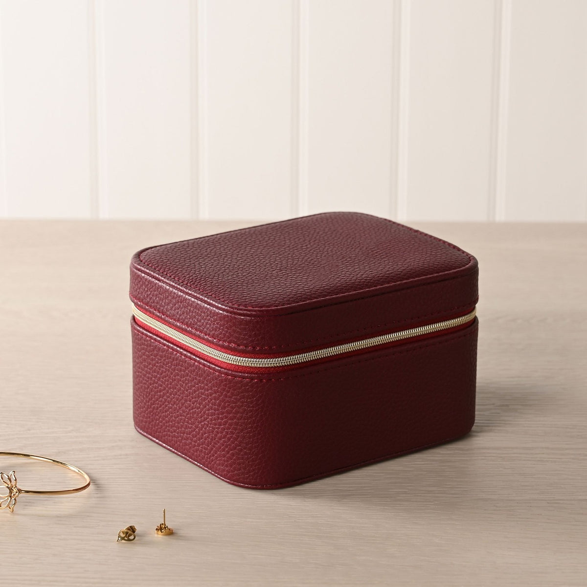 Zipped Plastic Jewellery Box with Watch Compartment - Red
