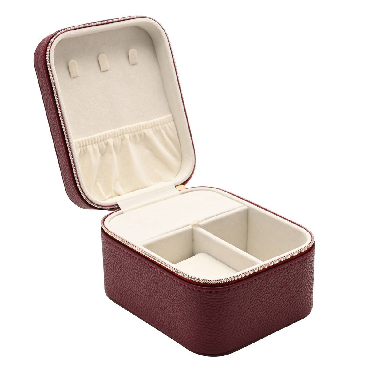 Zipped Plastic Jewellery Box with Watch Compartment - Red