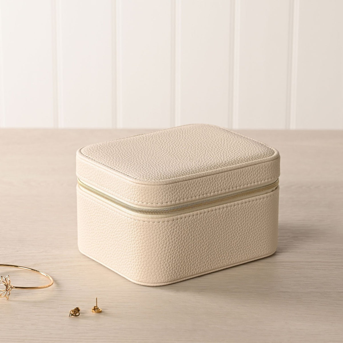 Zipped Plastic Jewellery Box with Watch Compartment - Cream