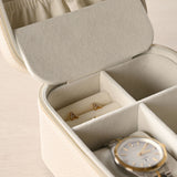 Zipped Plastic Jewellery Box with Watch Compartment - Cream