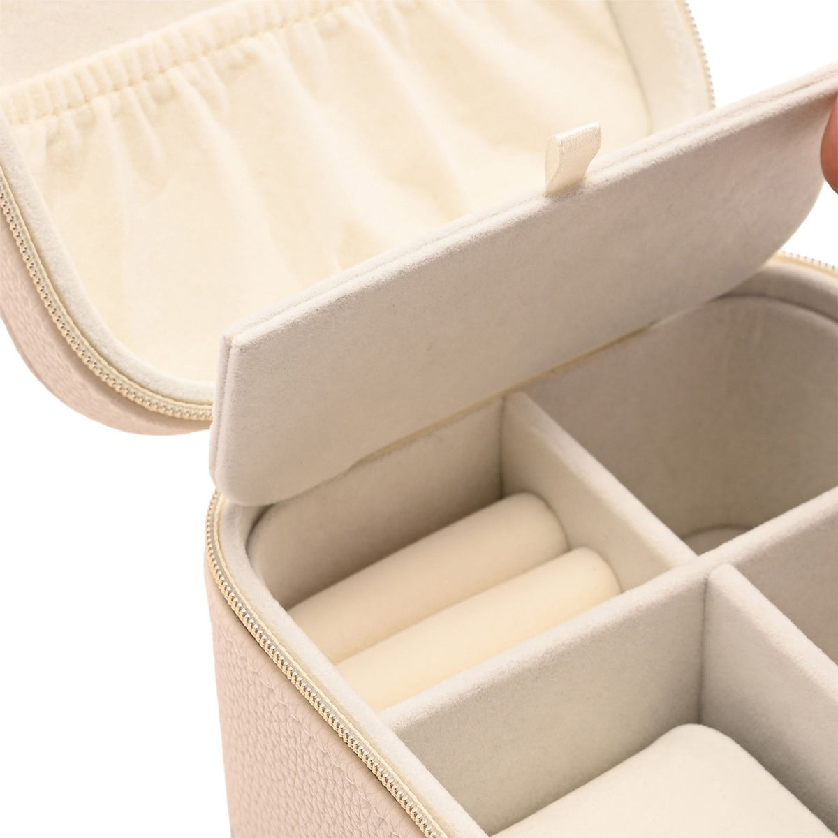 Zipped Plastic Jewellery Box with Watch Compartment - Cream