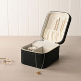 Zip Plastic Jewellery Box with Watch Section - Black & Cream