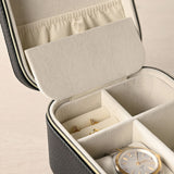 Zip Plastic Jewellery Box with Watch Section - Black & Cream