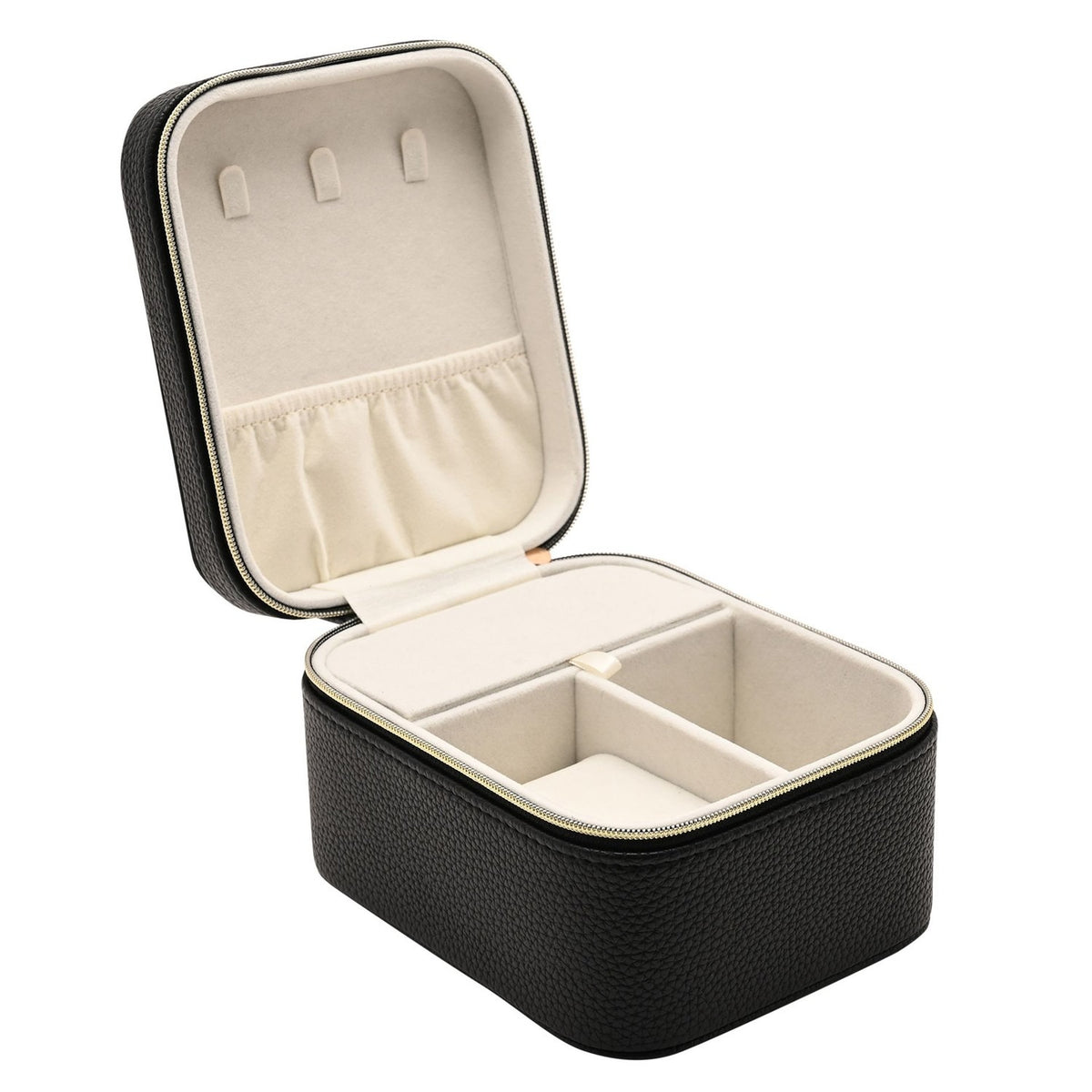 Zip Plastic Jewellery Box with Watch Section - Black & Cream