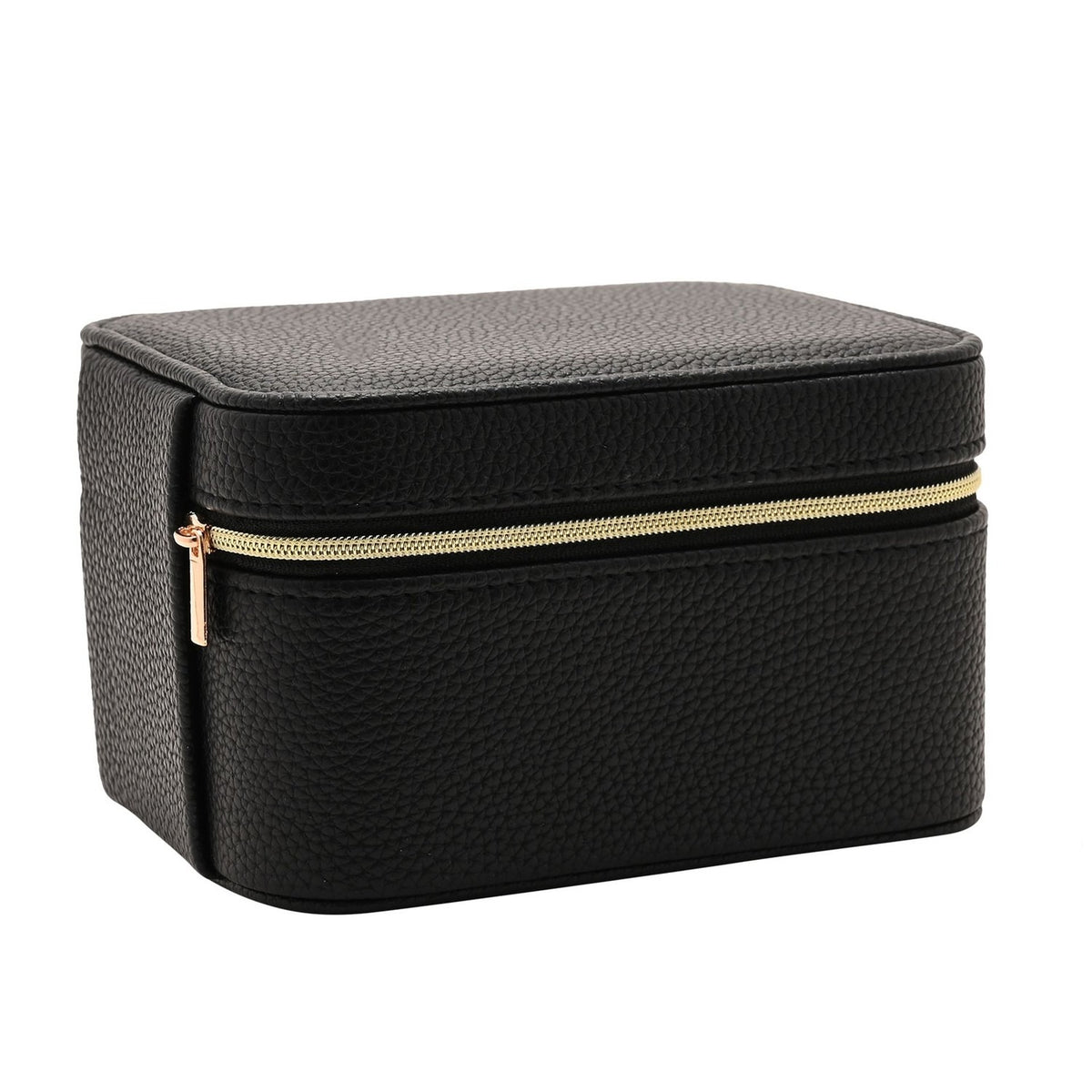 Zip Plastic Jewellery Box with Watch Section - Black & Cream